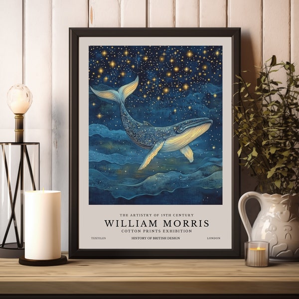 William Morris Whale Print, William Morris Exhibition Print, William Morris Poster, Vintage Wall Art, Whale Art Print, Cotton Textile Art