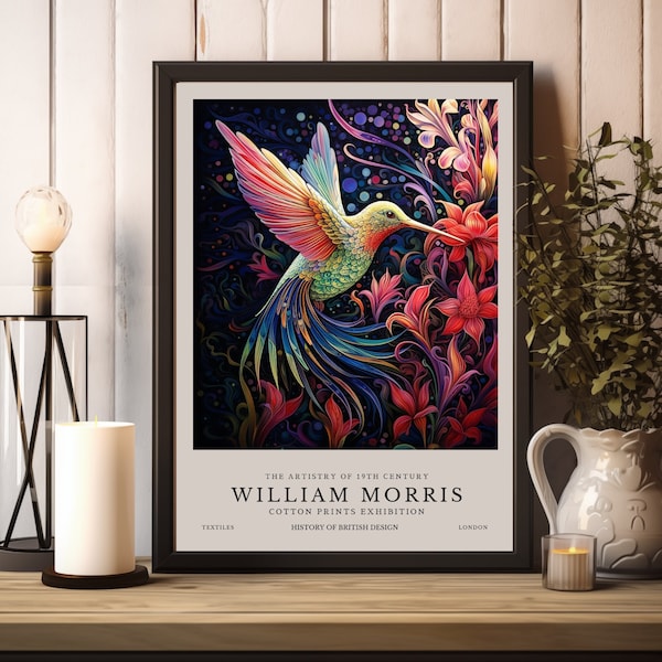 William Morris Print, William Morris Exhibition Print, William Morris Poster, Vintage Wall Art, Textiles Art, Vintage Humming Bird Poster