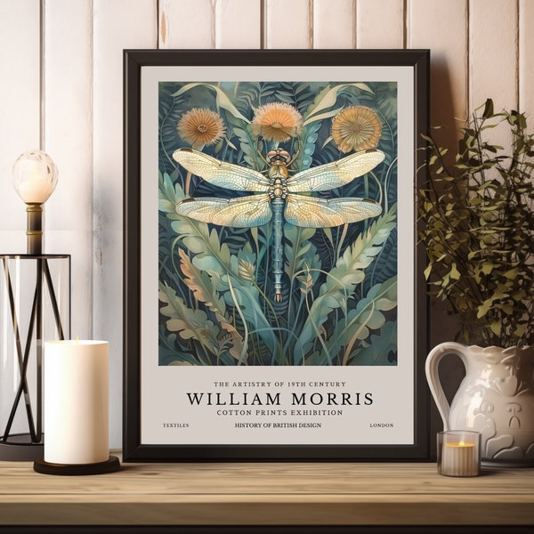 William Morris Dragonfly Print, William Morris Exhibition Print, William Morris Poster, Vintage Wall Art, Textiles Art, Vintage Dragonfly