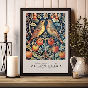 William Morris Vogel Blumendruck, William Morris Ausstellungsplakat, William Morris Poster, Vintage Poster, Texturkunst, Vogel Blumenwandkunst