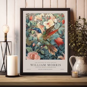 Impresión de William Morris, Impresión de exposición de William Morris, Cartel del colibrí de William Morris, Arte de pared vintage, Arte textil, Arte de pared de aves