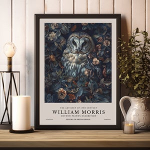 William Morris Print, William Morris Exhibition Print, William Morris Owl Poster, Vintage Wall Art, Textiles Art, Vintage Dark Owl Poster