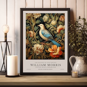 William Morris Blumenvogel Kunstdruck, William Morris Ausstellungsplakat, William Morris Plakat, Vintage Plakat, Vogel Blumenwand-Kunst-Dekor
