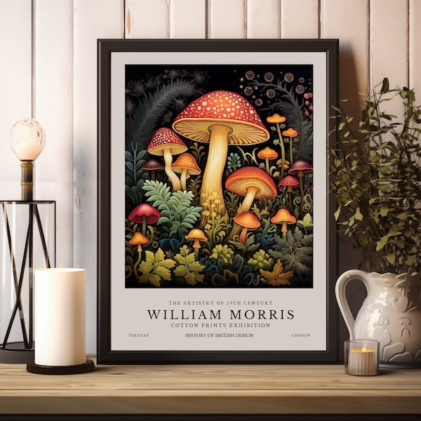 William Morris Mushroom Print, William Morris Exhibition Print, William Morris Poster, Vintage Wall Art, Toadstool Print, Cotton Textile Art