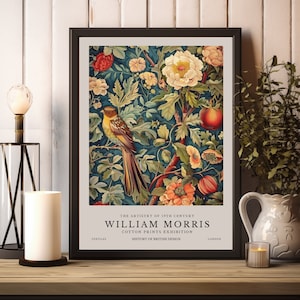 Impresión de William Morris, cartel de la exposición de William Morris, cartel de William Morris, cartel vintage, decoración de arte de pared floral de pájaro, estampado de pájaro floral