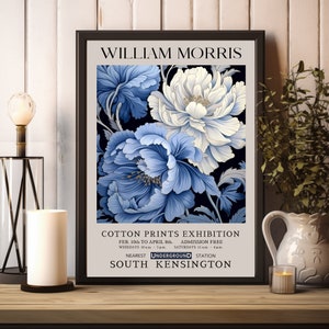 William Morris Prints, Blue Floral William Morris Exhibition Print, Navy William Morris Poster, Vintage Wall Art, Textiles Art, Vintage Art