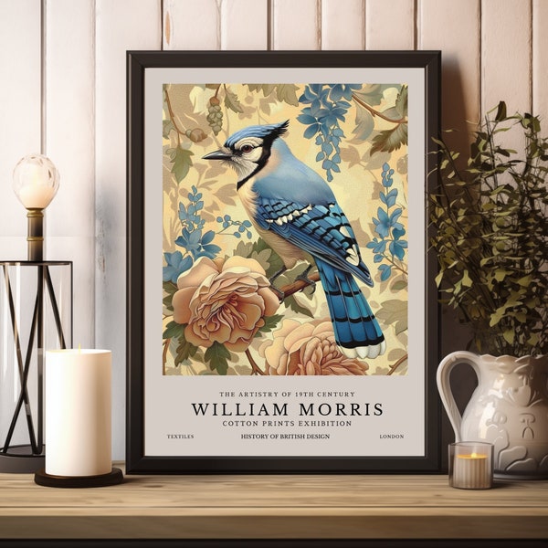 William Morris Print, William Morris Exhibition Print, William Morris Poster, Vintage Wall Art, Textiles Art, Vintage Poster, Blue Jay Bird