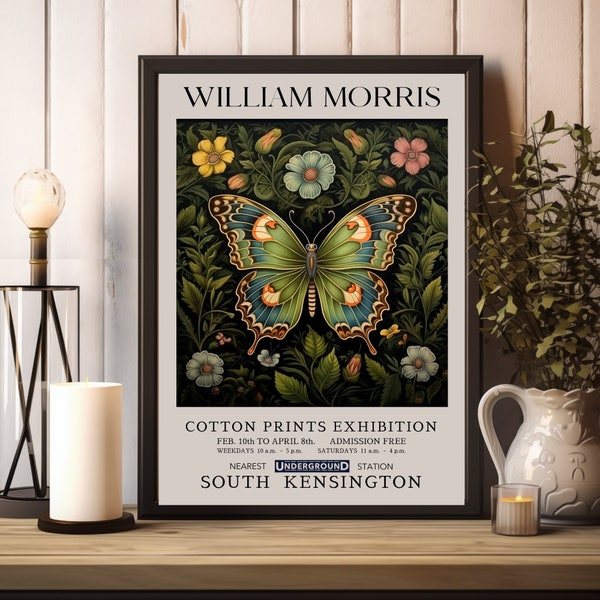 William Morris Print, William Morris Exhibition Print, William Morris Poster, Vintage Wall Art, Textiles Art, Vintage Poster Butterfly Print