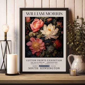 Stampa William Morris, stampa della mostra William Morris, poster William Morris, arte da parete rosa vintage, arte tessile, poster vintage di peonia rosa
