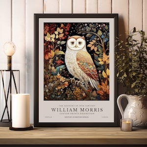 William Morris Print, William Morris Exhibition Print, William Morris Owl Poster, Vintage Wall Art, Textiles Art, Vintage Poster Owl Print