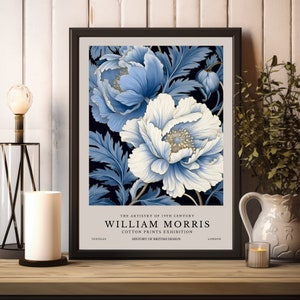 William Morris Prints, William Morris Exhibition Print, William Morris Poster, Vintage Wall Art, Navy Textiles Art, Vintage Blue Floral Art