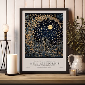 Impression William Morris lune et étoile, affiche William Morris, impression de l'exposition William Morris, art mural vintage, art textile, affiche d'art lune