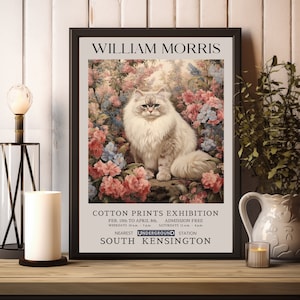 William Morris Print, William Morris Cat Poster, William Morris Exhibition Print, William Morris Vintage Art, Vintage Poster Persian Cat Art