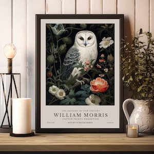 William Morris Print, William Morris Exhibition Print, William Morris Owl Poster,  Vintage Poster Owl Print, Vintage Wall Art, Textiles Art