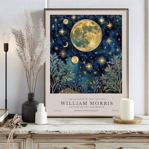 William Morris Moon & Stars Print, William Morris Exhibition Print, William Morris Poster, Vintage Wall Art, Textiles Art, Vintage Poster