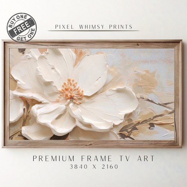 Samsung Frame TV Art Abstract Flower Painting, Floral Painting Digital Download, Textured 3D Flower Art for Frame TV Pastel Neutral Tones