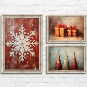 Christmas Gallery Wall Prints Set of 3 Rustic Red Christmas Printable, Christmas Wall Art Holiday Décor, Christmas Wall Art Vintage Holiday