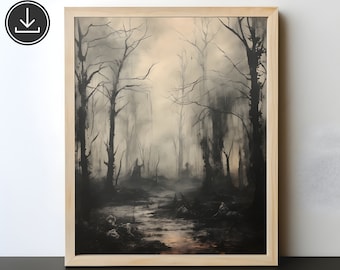 Vintage Halloween Hunted Forest Print, Halloween Decor, Dark Academia Wall Art, Halloween Wall Art, Gothic Wall Art, Halloween Digital Print