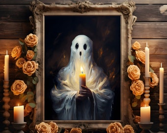 Ghost Holding A Candle, Oil Painting, Art Print, Dark Academia, Haunting Ghost, Halloween Decor Gift, Abandoned Art Dark Academia Room Decor