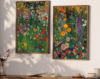 Gustav Klimt Farm Garden Print Set of 2, Gustav Klimt Poster Set, Klimt Flowers, Floral Wall Decor, Wall Art Print, Gustav Klimt Wall Decor