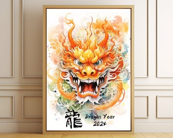 Drachen Prints, Dragon Jahr 2004 Wandkunst, Chinesisches Neujahr Kunst, Dragon Sternzeichen Drucke, Chinesisches Sternzeichen Wandkunst, Asiatische Kunst Digital Download