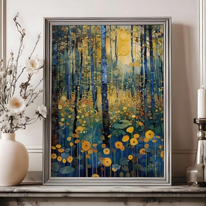 Gustav Klimt Print, Gustav Klimt Poster, Gustav Klimt Waldmalerei, Blumenmarkt, Vintage Blumenwandkunst, Klimt inspiriertes Kunstwerk