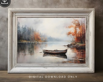 Herfst bos kunst schilderij, val natuurlijke schilderkunst, rustieke herfst decor digitale download, rustieke herfst kunst vintage herfst muur prints poster