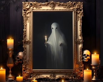 Ghost Holding a Candle, Vintage Ghost Wall Print Dark Academia, Haunting Ghost, Halloween Decor Gift, Abandoned Art Dark Academia Room Decor
