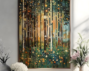 Gustav Klimt Print, Gustav Klimt Forest Art Poster Vintage Oil Painting Wall Art Flower Market Wall Decor, Gustav Klimt Forest Landscape Art