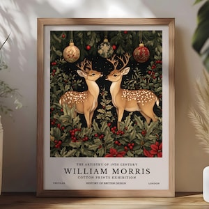 Impressão de veado William Morris, impressão de exposição William Morris, pôster de Natal William Morris, arte de parede vintage, arte de rena de Natal Morris