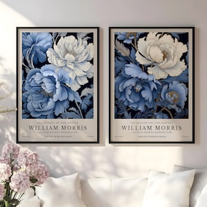 William Morris Blue Floral Prints Set of 2, William Morris Exhibition Print, Navy William Morris Poster, Vintage Wall Art, Textiles Art