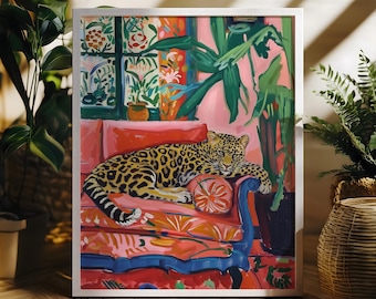 Leopard Art Print, Henri Matisse Poster, Gallery Wall Art Livingroom Wall Decor, Matisse Open Window Art,  Leopard Wall Art Digital Download