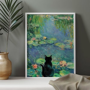 Impression de chat nénuphar Monet, affiche de chat de Claude Monet, art de chat, impression de chat drôle, idée cadeau drôle, affiche de décoration intérieure, affiche sur papier de qualité musée
