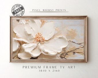 Samsung Frame TV Art Abstract Flower Painting, Floral Painting Digital Download, Textured 3D Flower Art for Frame TV Pastel Neutral Tones
