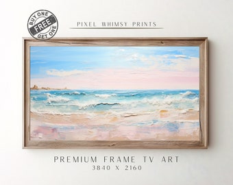 Samsung Frame TV Art Summer Abstract Ocean Waves Seascape, Digital Download Beach Painting TV Art, Blue Cool Toned Textured TV Screensaver