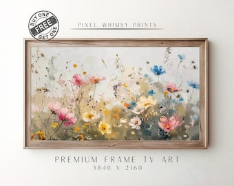 Samsung Frame TV Art, Spring Wildflower Field TV Art, Arte de flores campestres, Arte de flores silvestres de tono cálido, Descarga digital Frame TV Art, Primavera