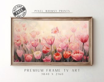Samsung Frame TV Art Abstract Tulip Painting, Soft Floral Digital Download, Textured 3D Tulip Art for Frame TV with Easter Tones TV Wall Art