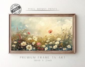 Samsung Frame TV Art, Spring Wildflower Field TV Art, Arte de flores campestres, Arte de flores silvestres de tono cálido, Spring Frame TV Art Descarga digital