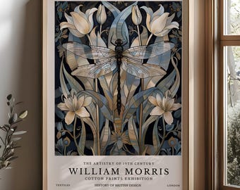 William Morris Print, William Morris Dragonfly Poster, William Morris Exhibition Print, Vintage Wall Art, Textiles Art, Morris Lover Gift