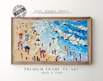 夏のサムスンフレームテレビアート、テレビ用ビーチスイミング絵画デジタルダウンロード、抽象的な海のフレームテレビアート、テレビ用カラフルなビーチポップアート