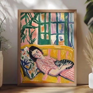 Henri Matisse Print, Matisse Woman and Cat Poster, Gallery Wall Art, Livingroom Wall Decor, Open Window Art, Housewarming Gift for Cat Lover