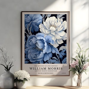 William Morris Blue Floral Prints, William Morris Exhibition Print, Navy William Morris Poster, Vintage Wall Art, Textiles Art, Vintage Art