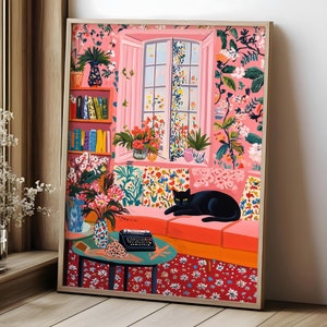 Henri Matisse Druck, schwarze Katze Matisse Poster, Wanddekoration, moderne Wandkunst, offene Fenster Kunst, Henri inspirierte Kunst digitaler Download