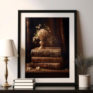 Vintage Book Nook Poster, Antique Book Print, Book Lovers Gift, Reading Gift, Book Worm Wall Art Print Poster, Oil Paint Vintage Books Art