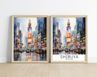 Shibuya Tokio Japón Impresión de viaje, Cartel de viaje de la ciudad de Tokio, Cartel de viaje de arte mural de Tokio Japón, Impresión de viaje, Cartel de viaje Shibuya Tokio