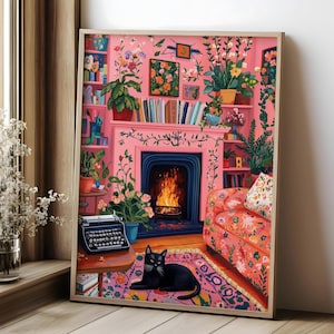Henri Matisse Print, Black Cat Matisse Poster, Vintage Impressionist Floral Wall Decor, Open Window Art, Henri Inspired Art Digital Download