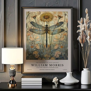 Impresión de libélula de William Morris, póster de William Morris, impresión de la exposición de William Morris, arte mural vintage, arte textil, póster de papel premium