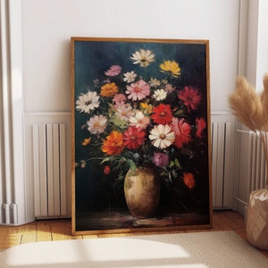 Oil Painting Wildflower Wall Art, Wildflower Wall Art, Farmhouse Wall Decor, Living Room Art, Digital Download Printable Vintage Wildflower