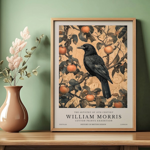 Impression William Morris Crow, affiche William Morris Crow, impression corbeau de l'exposition William Morris, art mural vintage, oeuvre d'art textile vintage