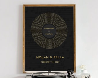 Custom Vinyl Lyrics Print, Favourite Song Personalised Art, Wedding Anniversary, Personalized Anniversary Gifts for Him, Music Gift for Dad